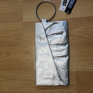 GLAM silver metallic wristlet with metal hoop NWT